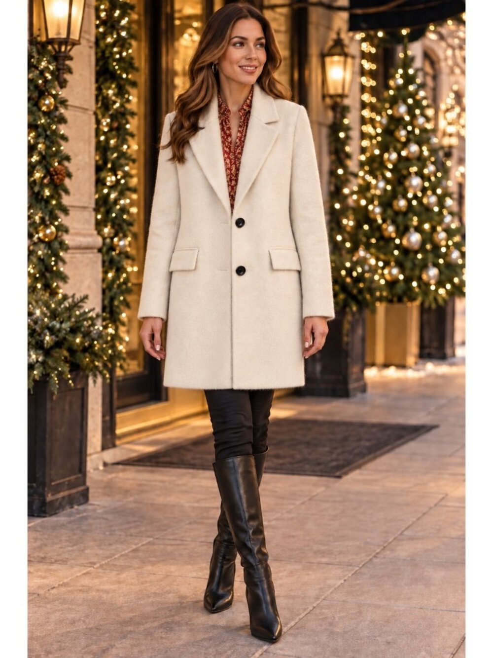 Sam Edelman Women’s S Ivory Wool Blend Tailored Coat Notch Lapel EUC